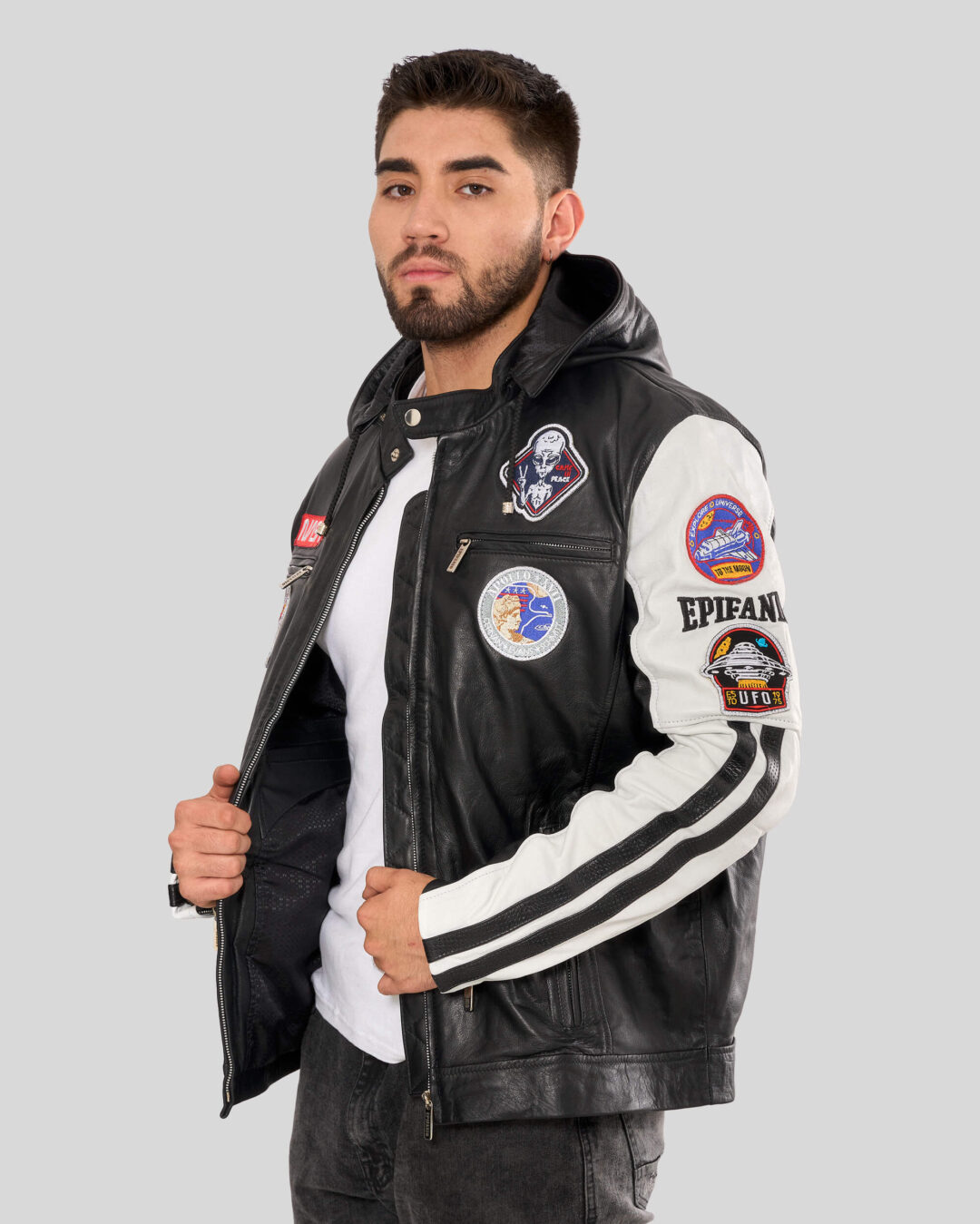 Chaqueta de cuero para hombre, Chaqueta Estilo biker nasa, Chaquetas Epifanio